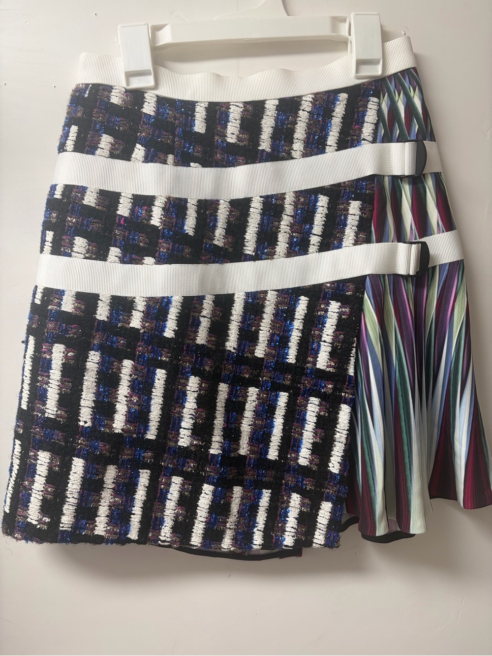 Peter Pilotto Black, White, Blue & Green Asymmetrical Mixed-Print Skirt